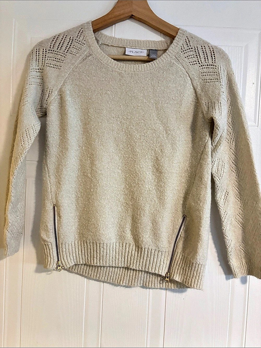 Children’s Place White-Gold Zip Detail Sweater - Like New - Girls 7/8